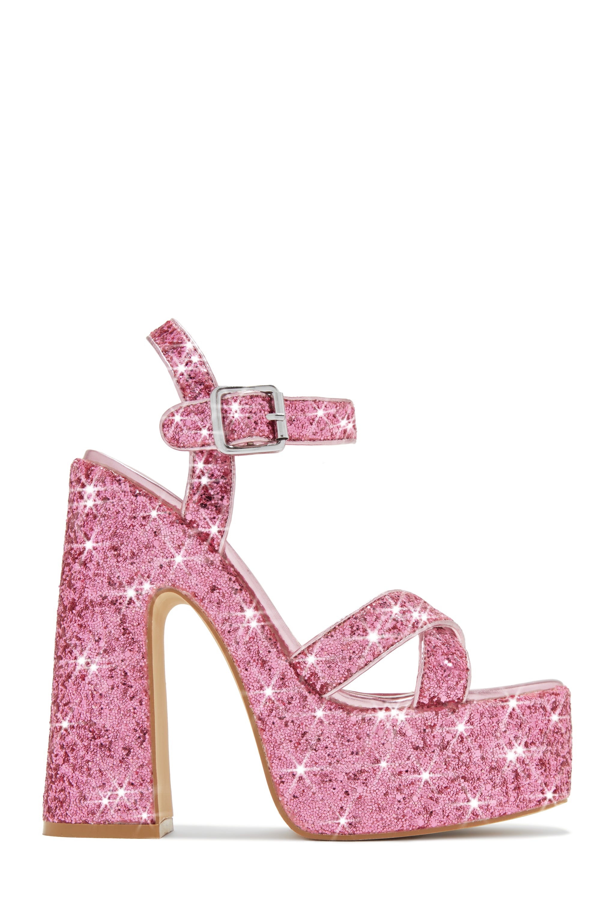 Miss Lola | Karelle Silver Glitter Platform Block Heels Miss Lola | Karelle Silver Glitter Platform Block Heels