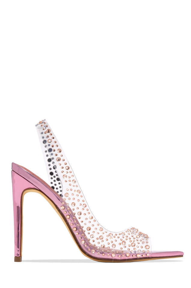 Load image into Gallery viewer, Analezi Embellished Peep Toe Heels - Pink
