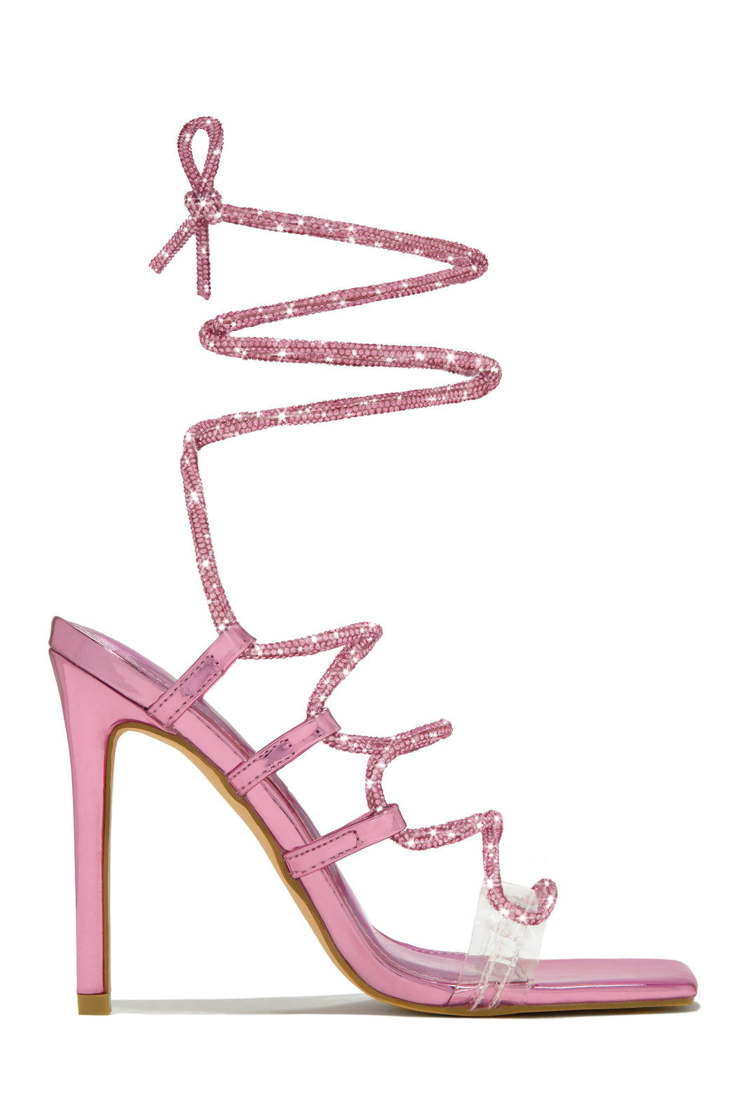 Birthday Wishes Embellished Lace Up Heels - Pink