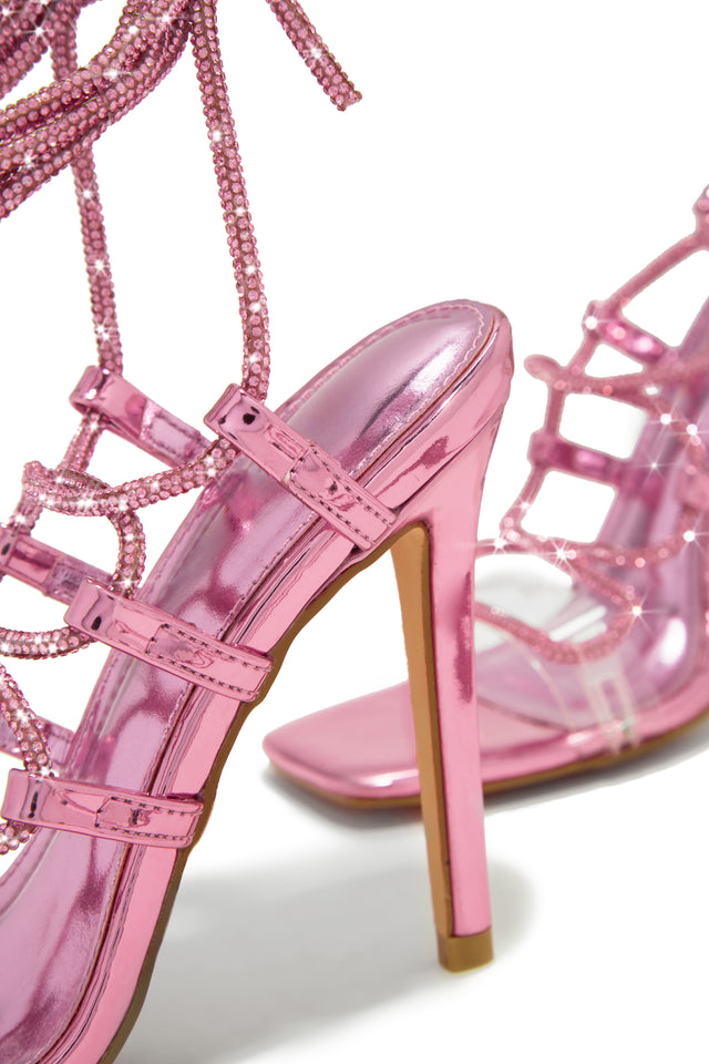 Load image into Gallery viewer, Birthday Wishes Embellished Lace Up Heels - Pink
