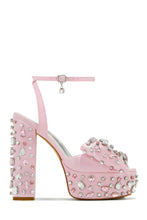 Load image into Gallery viewer, Pink Platform Embellished Chunky Heels
