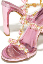 Load image into Gallery viewer, Pink Single Sole Heels with Embellished Heart Stones

