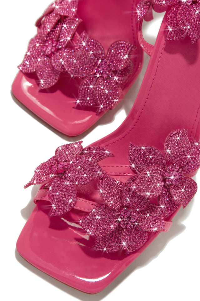 Load image into Gallery viewer, Pink Rhinestone Flower Single Sole High Heels
