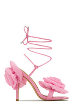 Load image into Gallery viewer, Divine Bloom Rosette Lace Up Heels - Pink
