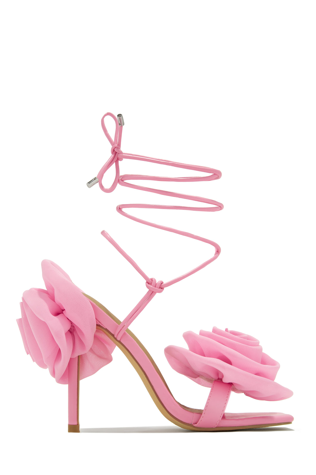 Divine Bloom Rosette Lace Up Heels - Pink