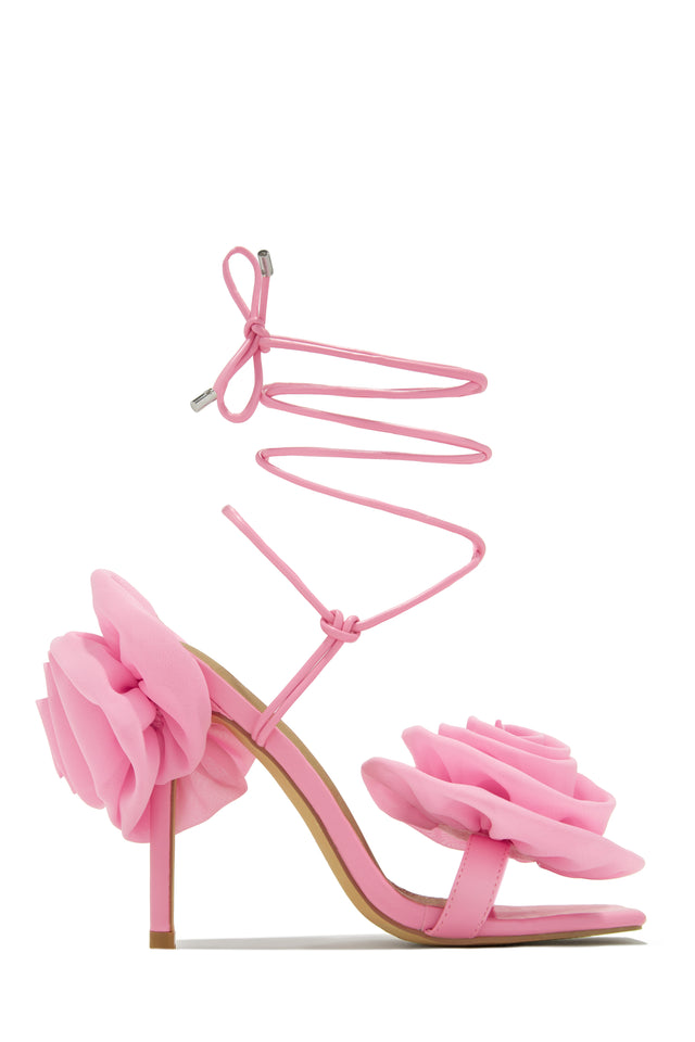 Load image into Gallery viewer, Divine Bloom Rosette Lace Up Heels - Black

