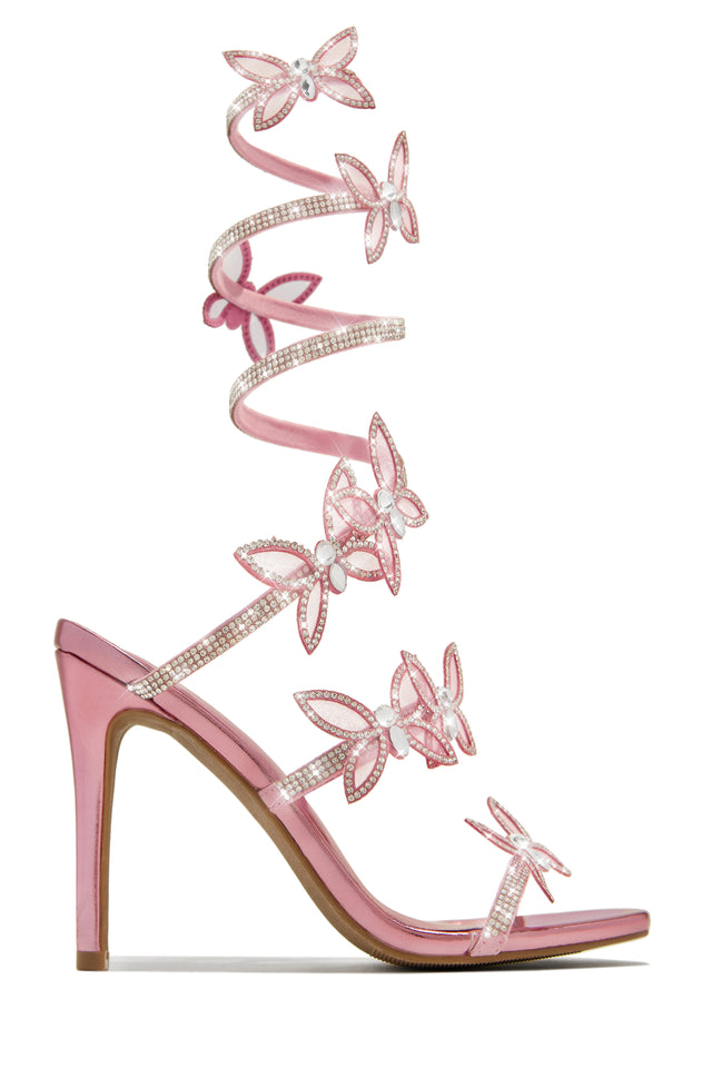 Load image into Gallery viewer, Fantasy Butterfly Embellished Around The Ankle Coil Heels - Black

