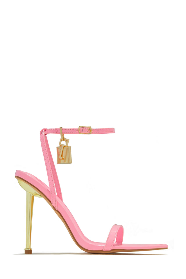 Load image into Gallery viewer, Pink Single Sole High Heels with Gold-Tone Lock &amp; Key Pendant
