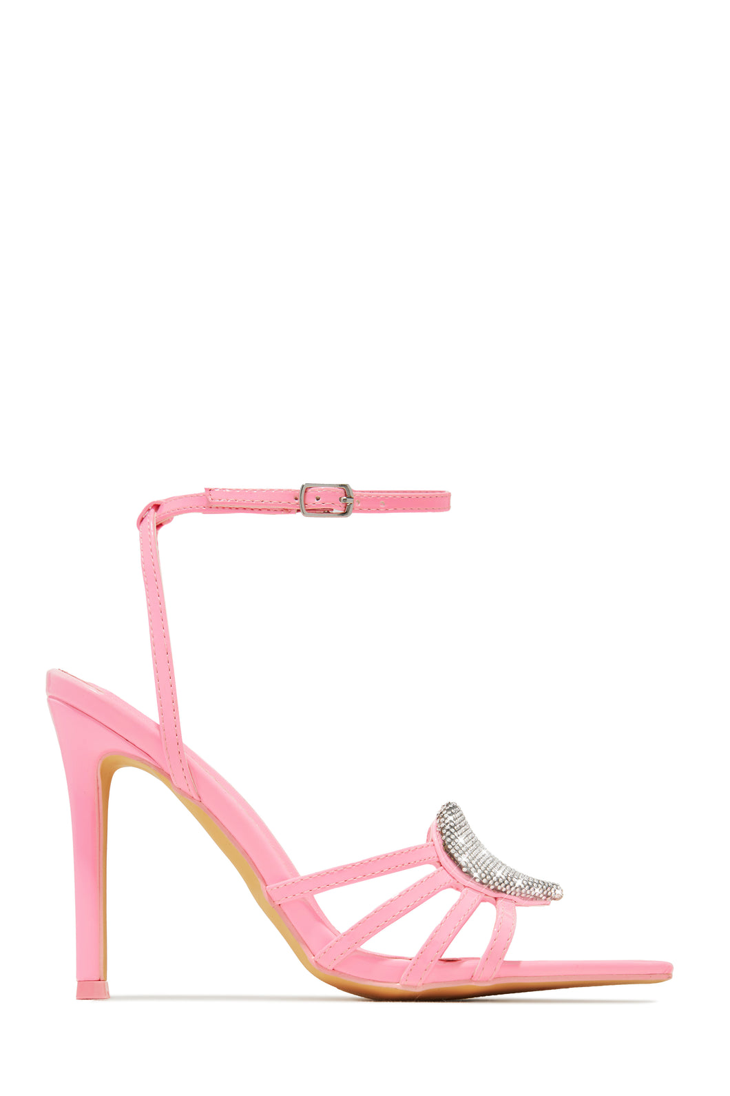 Pink Strappy Single Sole High Heels with Embellished Heart Detailing