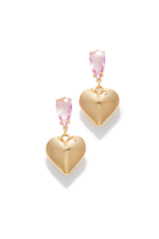Load image into Gallery viewer, Clear pink Stone Heart Earrings
