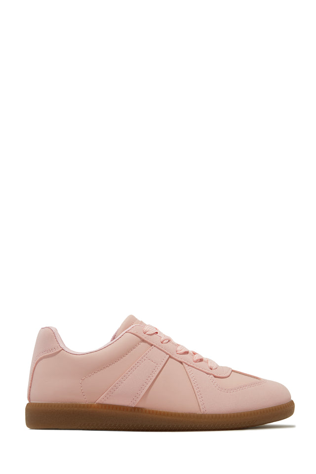 Load image into Gallery viewer, Pink Lace Up Flat Sneakers
