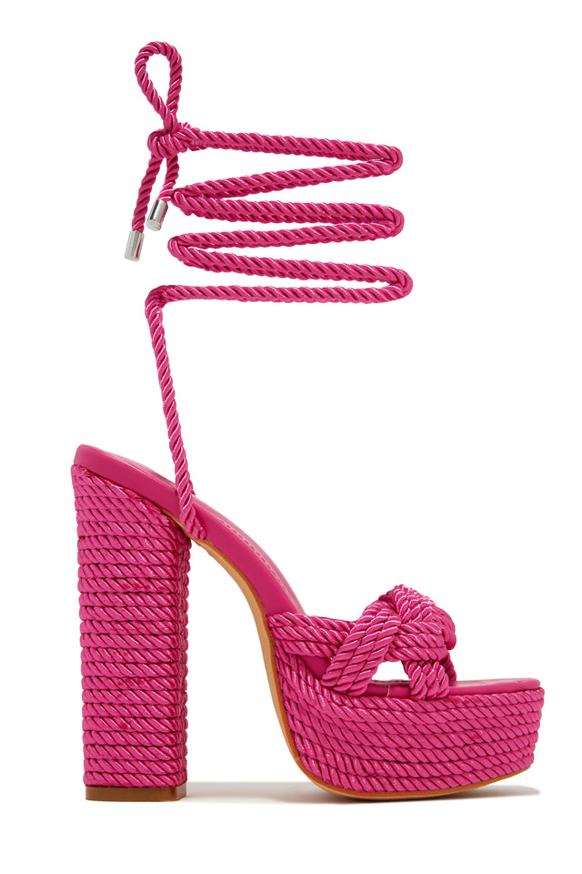 Load image into Gallery viewer, Pink Rope Detailed Lace Up Platform Chunky Heels
