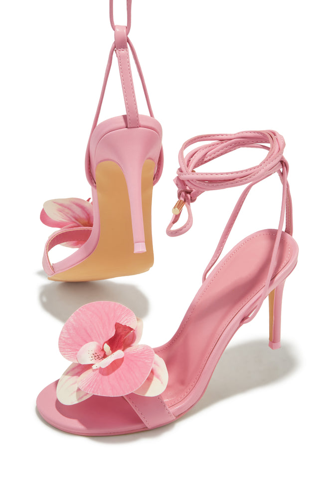 Load image into Gallery viewer, Vacay Getaway Lace Up Single Sole Heels - Pink
