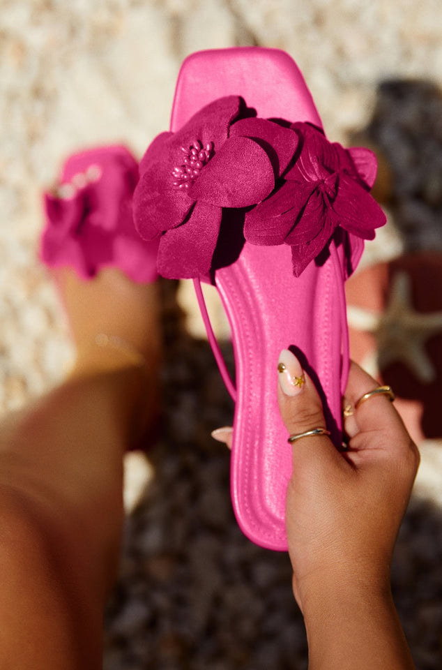 Load image into Gallery viewer, Pink Slip On Sandals Held by Female Model
