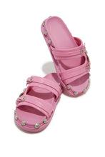 Load image into Gallery viewer, Pink Slip On Sandals with Silver-Tone Hardware
