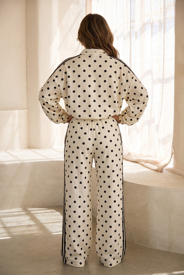 Load image into Gallery viewer, Janelle Polka Dot Track Pants Set - Ivory
