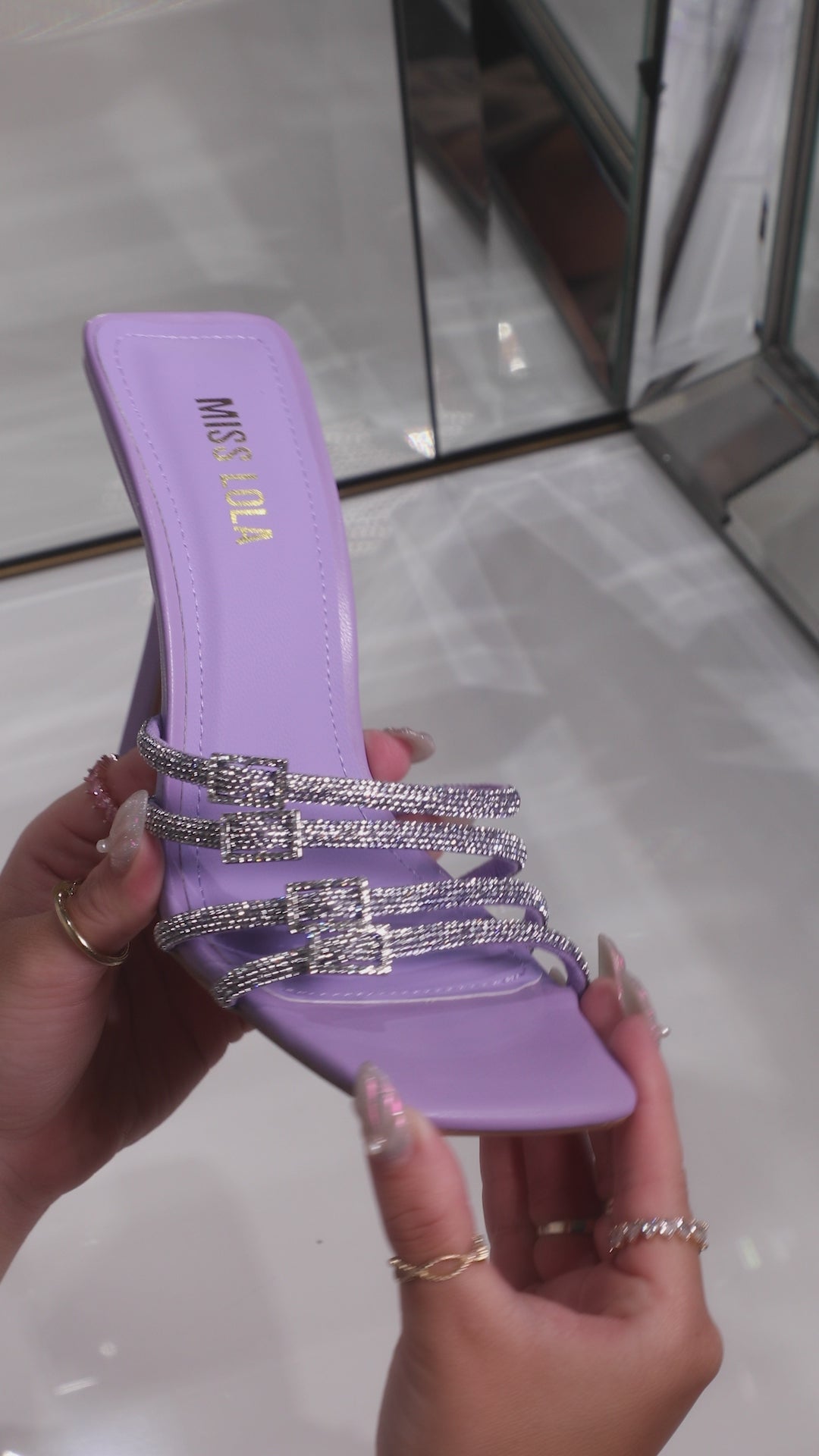 Miss Lola Champagne Taste Lavender Embellished High Heel Mules MISS LOLA