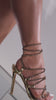 Gold Embellished Lace Up High Heels