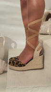 Tropical Vacay Lace Up Platform Espadrille Wedges - Leopard
