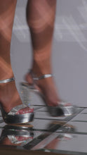 Load and play video in Gallery viewer, Silver-Tone Embellished Platform Block High Heels Video
