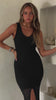 Model wearing black crochet knit maxi dress video