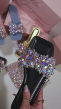 Load and play video in Gallery viewer, black embellished slip on sandal video
