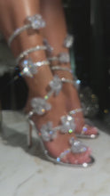 Load and play video in Gallery viewer, Flora Embellished Around The Ankle Coil Heels - Silver

