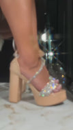 Special Nights Embellished Platform Block Heels - Nude