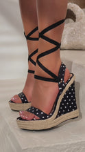 Load and play video in Gallery viewer, Lucy Platform Lace Up Wedges - Polka Dot
