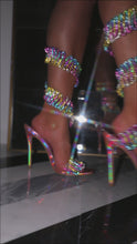 Load and play video in Gallery viewer, Video of embellished multi color coil heels

