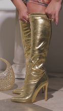 Load and play video in Gallery viewer, Video of gold metallic booties
