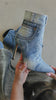 Video of denim high heel ankle boot