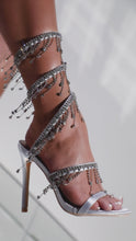 Load and play video in Gallery viewer, Silver-Tone Embellished Around The Ankle Coil Heels
