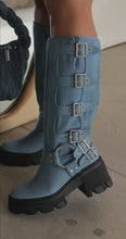 Load and play video in Gallery viewer, Denim platform boots with buckle detailing video
