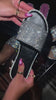 video of black embellished slip on sandal