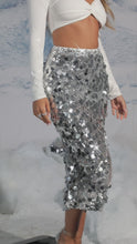 Load and play video in Gallery viewer, Video of silver maxi skirt on model
