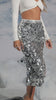 Video of silver maxi skirt on model