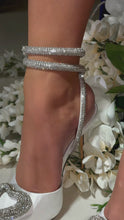 Load and play video in Gallery viewer, White embellished heels with heart stone
