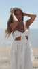 Video of model wearing ruffle maxi dress