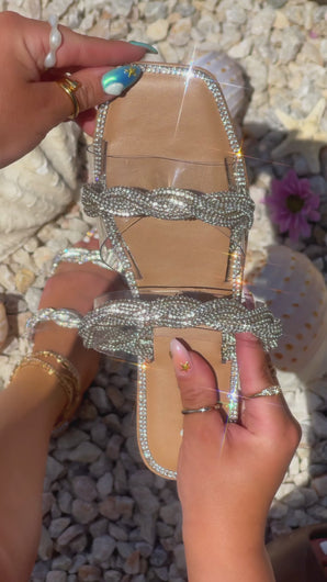 Video of Silver-Tone Embellished Slip On Sandals
