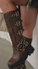 Model wearing brown platform boots video