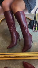 Load and play video in Gallery viewer, Zama Knee High Heel Boots - Wine
