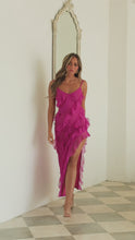 Load and play video in Gallery viewer, Video of model wearing berry ruffle dress
