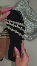 Load and play video in Gallery viewer, Black embellished slip on sandal close up video
