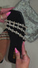 Black embellished slip on sandal close up video
