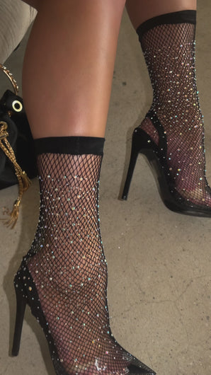 nude embellished fishnet ankle boot heels video