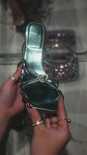 Load and play video in Gallery viewer, blue metallic embellished charm mules
