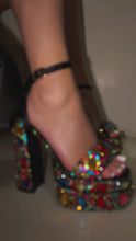 Load and play video in Gallery viewer, black fully multi colored embellished heels
