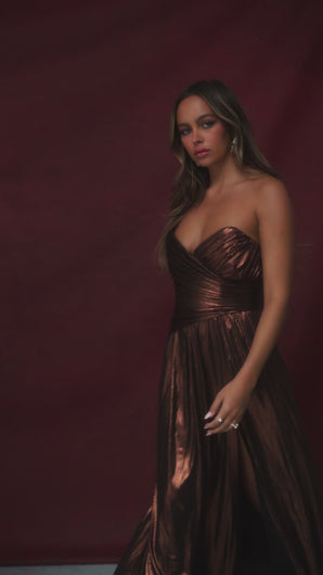 bronze metallic maxi dress video