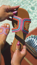 Load and play video in Gallery viewer, Video of pink embellished slip on sandals
